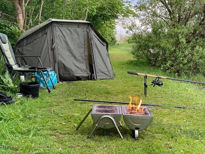 a portable grill in action during a fishing trip