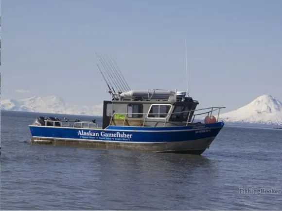 a charter fishing boat fishing for steelhead and salmon in Cook Inlet