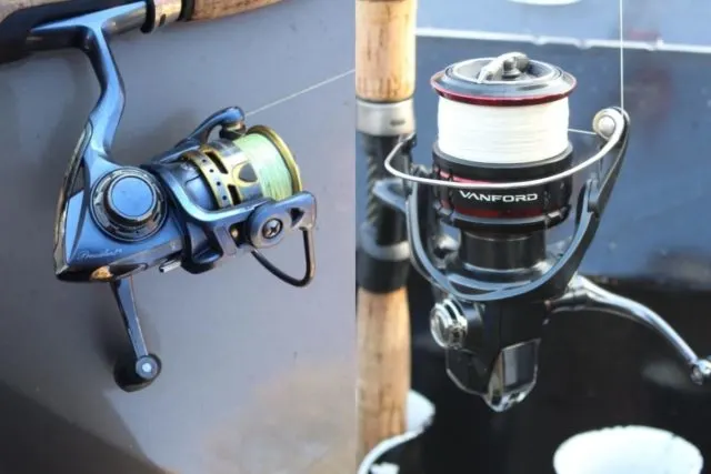 an image of a Pflueger President and a Shimano Vanford spinning reel
