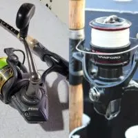 an image of a penn battle and a shimano vanford next to each other