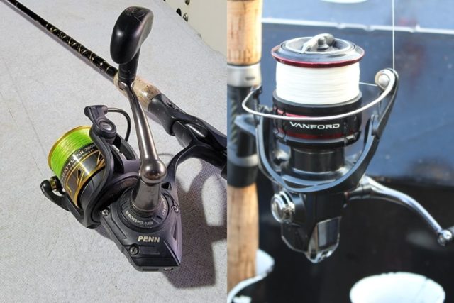 an image of a penn battle and a shimano vanford next to each other