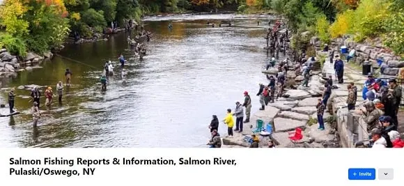 a screenshot of the popular and huge facebook group Salmon Fishing Reports & Information, Salmon River, Pulaski/Oswego, NY